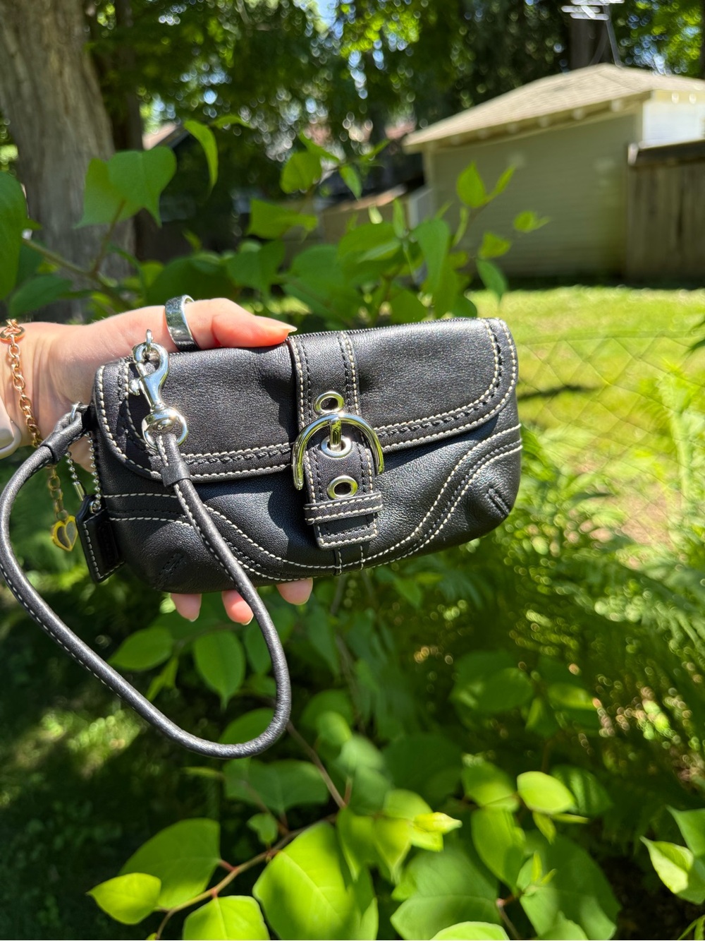 Coach Black Wristlet Handbag with Silver Buckle